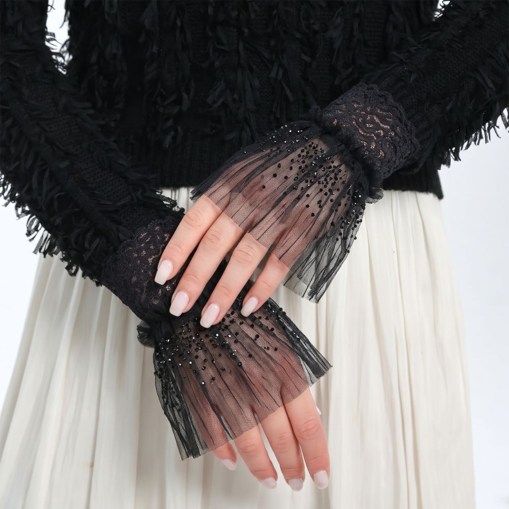 Premium Beaded Lace & Pleated Tulle Sleeve Extensions