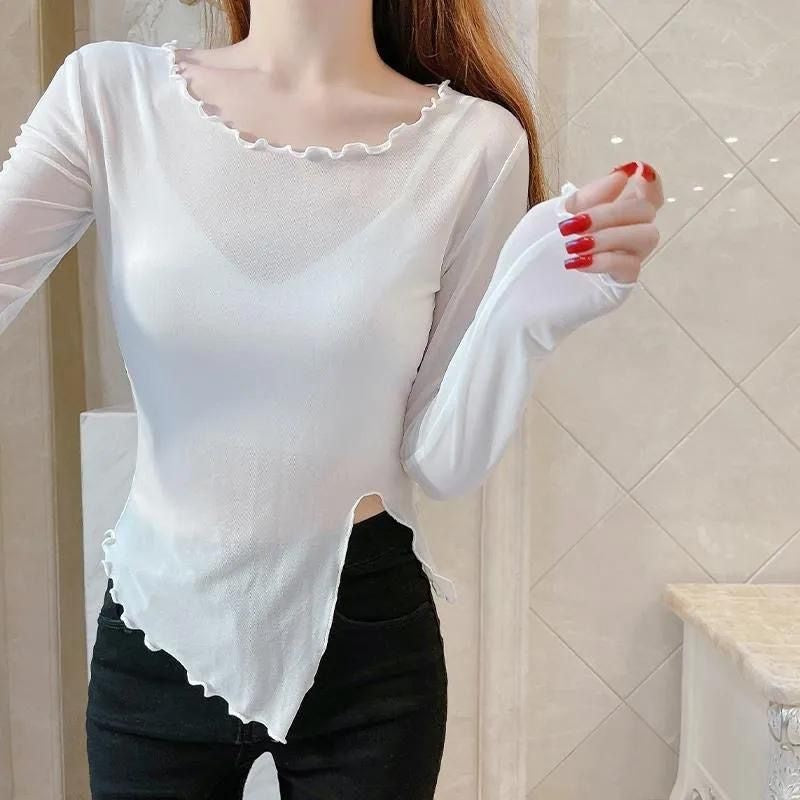 Asymmetric Triangle Hem Tulle Top 406
