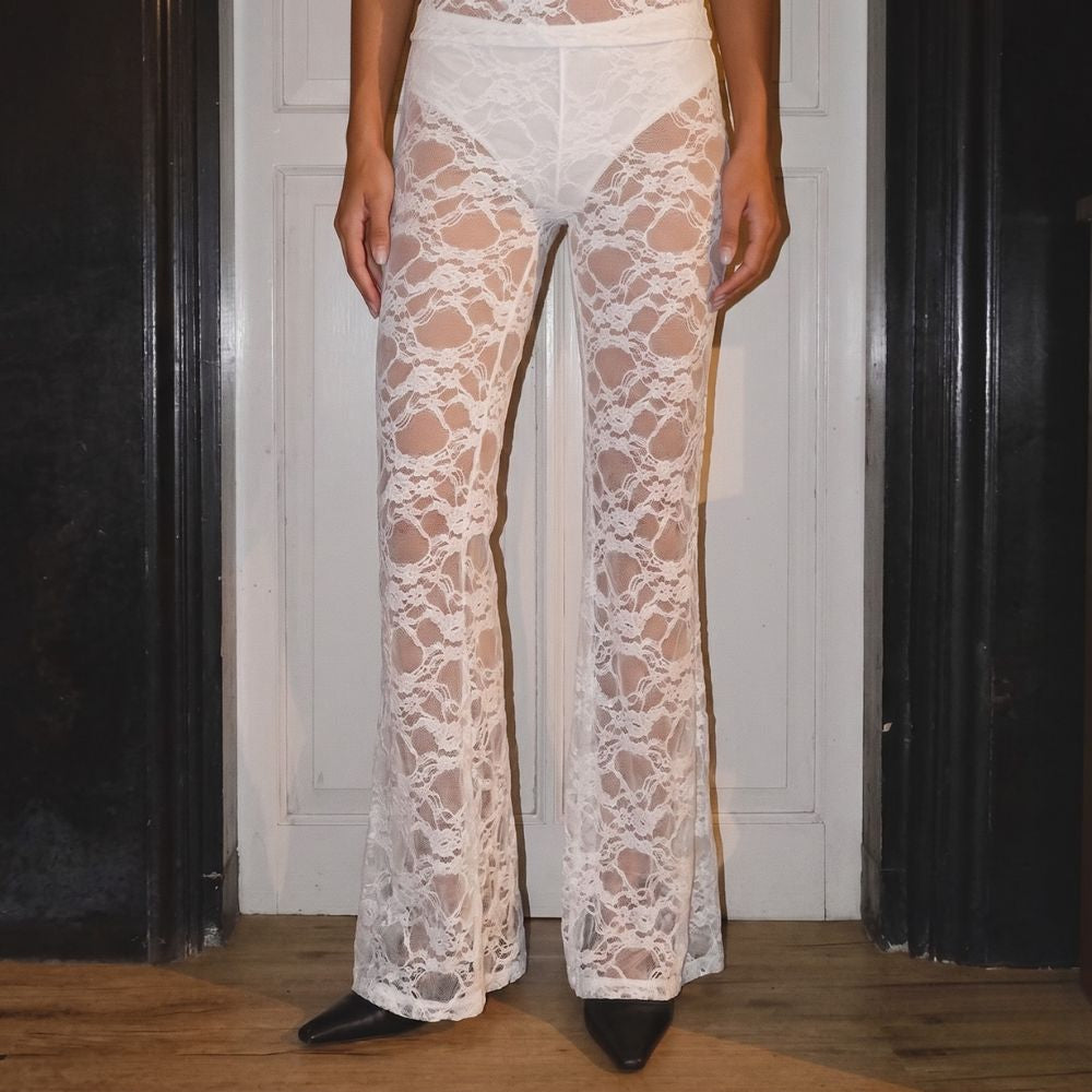 Elegant Lace Wide-Leg Flared Pants