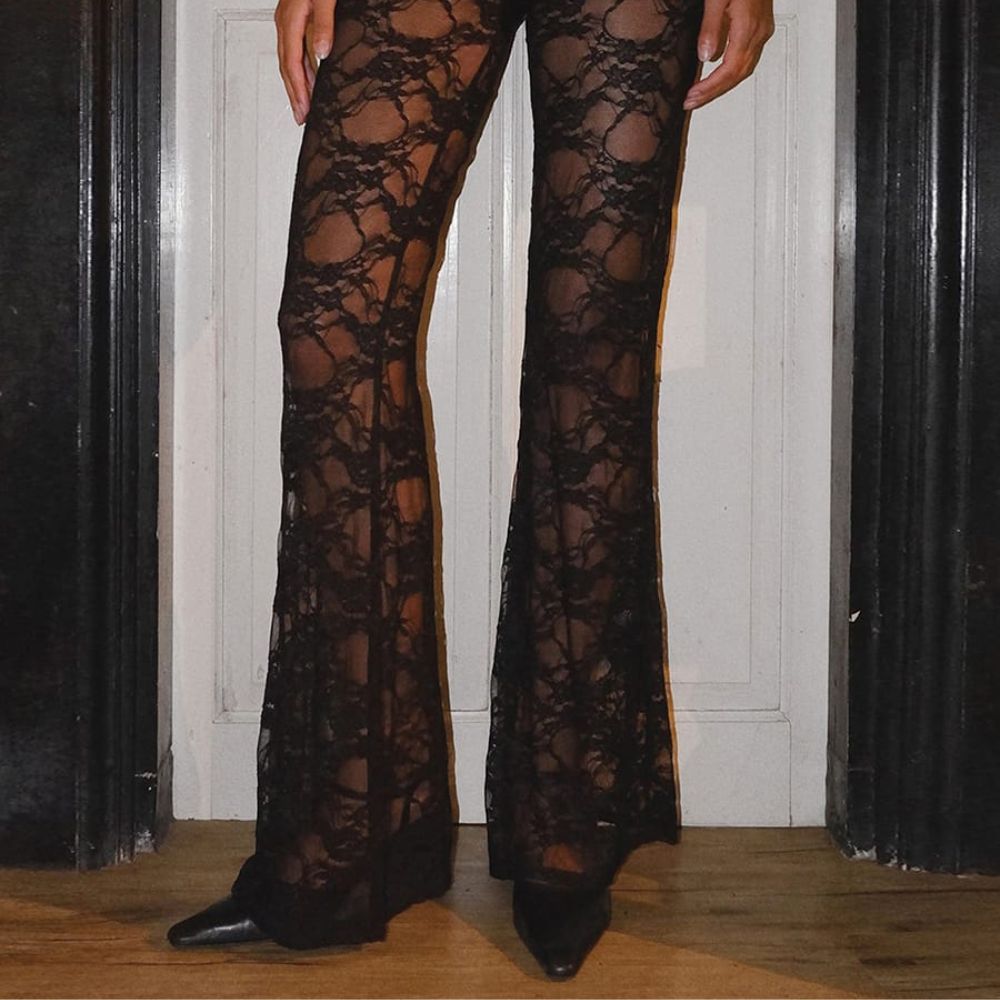 Elegant Lace Wide-Leg Flared Pants