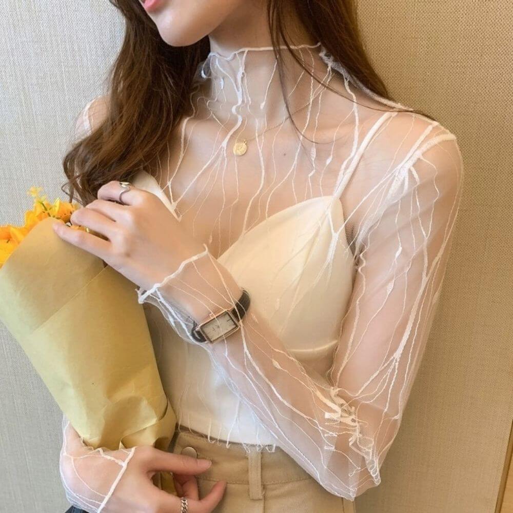 Elegant Branch Pattern Tulle Top