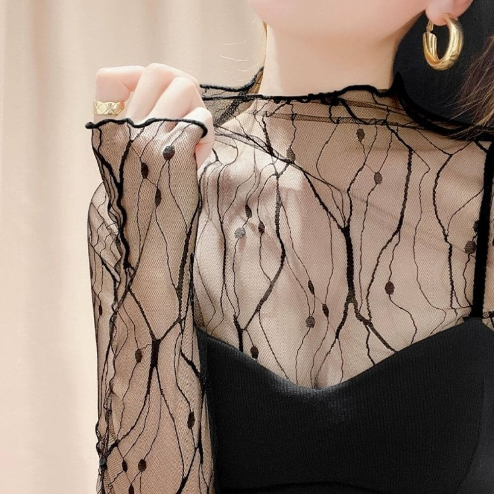 Elegant Branch Pattern Tulle Top