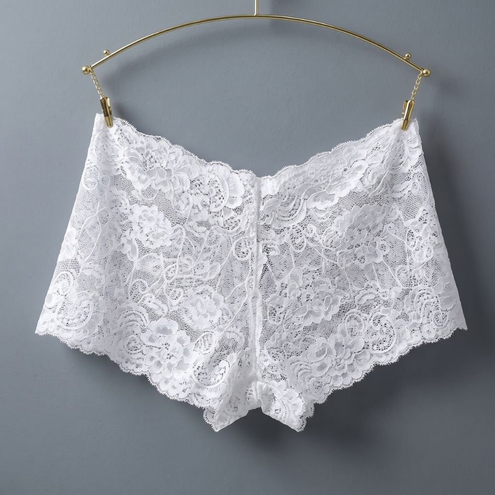 Floral Lace Boyshort Panty Set (Black & White)