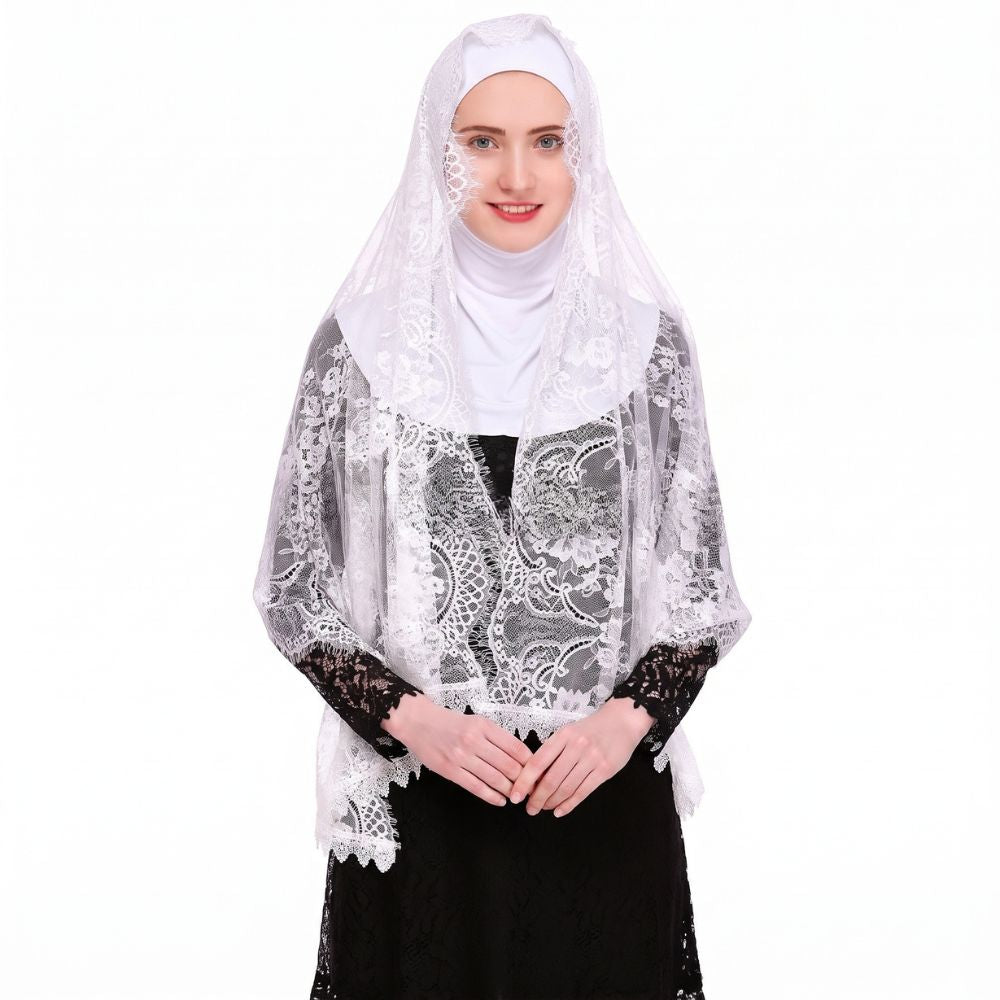 Premium French Lace Veil with Attached Cotton Bandana