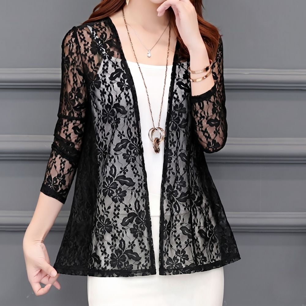 Premium Floral Lace Open Front Cardigan
