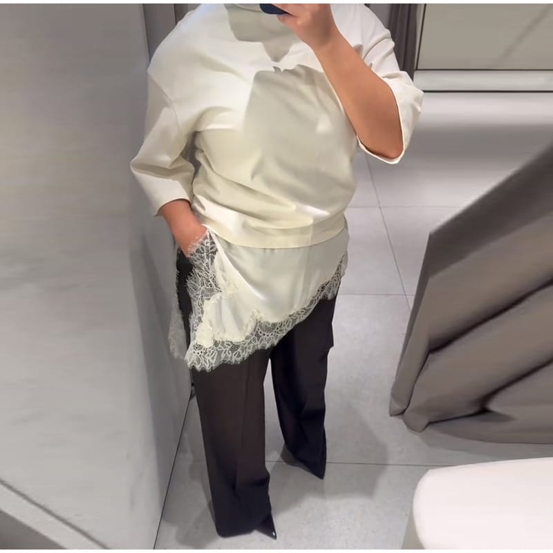 Luxury Satin Skirt with French Lace Hem