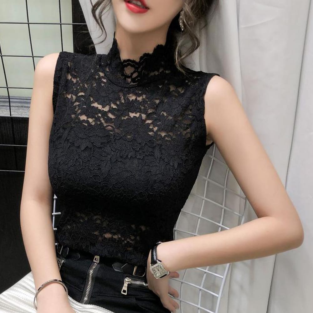 Premium Guipure Lace Mock Neck Top