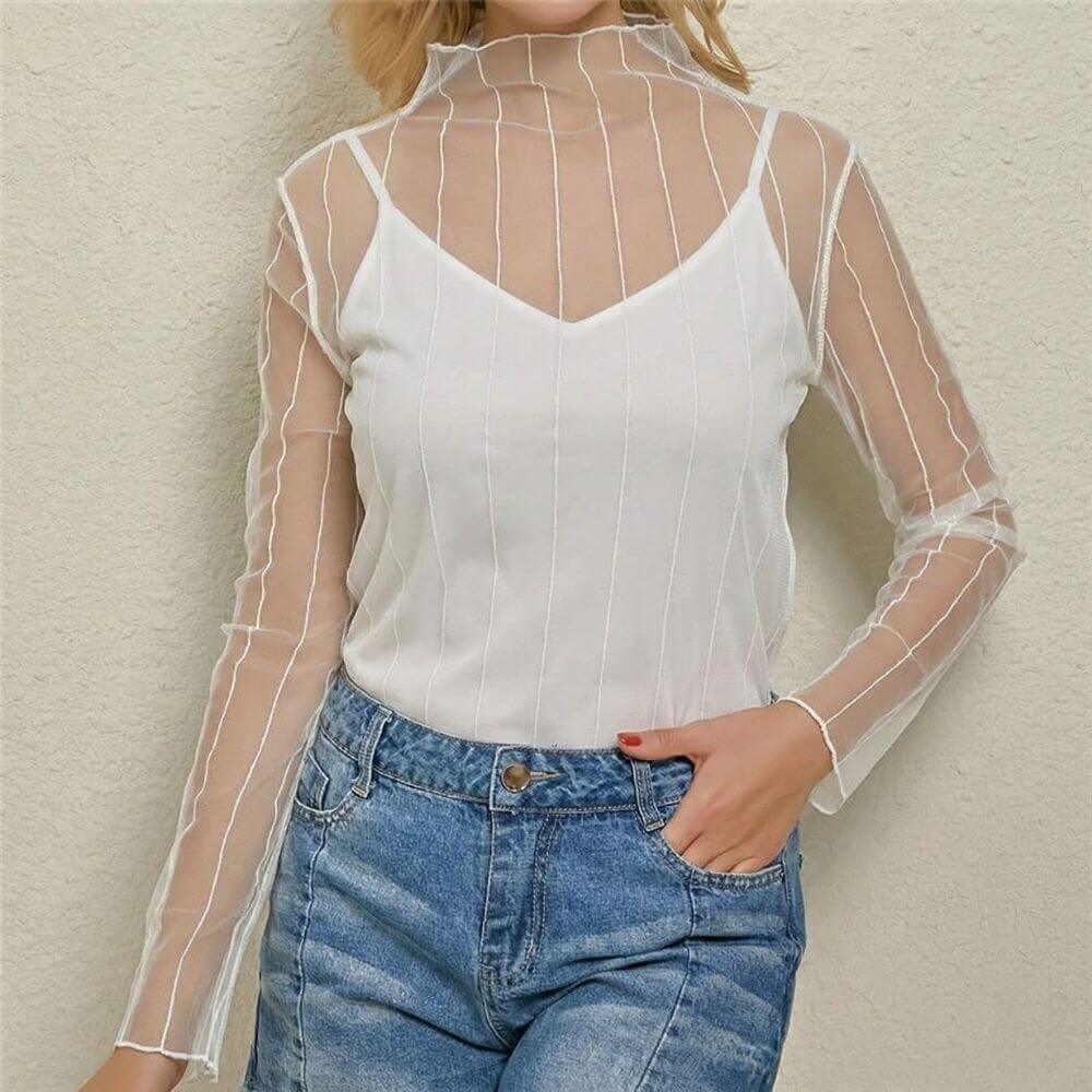 Trendy Striped Tulle Top